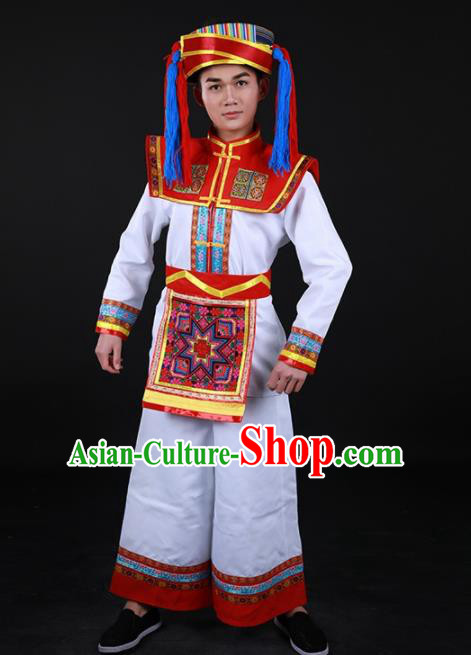 Chinese Traditional Hani Nationality Festival White Outfits Ethnic Minority Folk Dance Stage Show Costume for Men