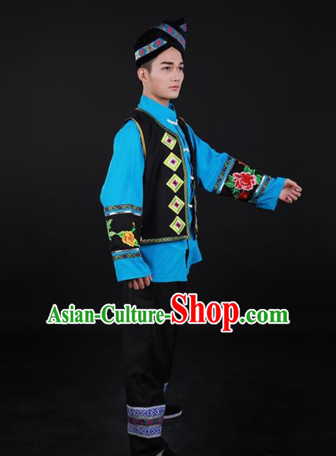 Chinese Traditional Mulao Nationality Festival Outfits Ethnic Minority Folk Dance Stage Show Costume for Men