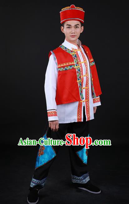 Chinese Traditional Lisu Nationality Festival Outfits Yi Ethnic Minority Folk Dance Stage Show Costume for Men