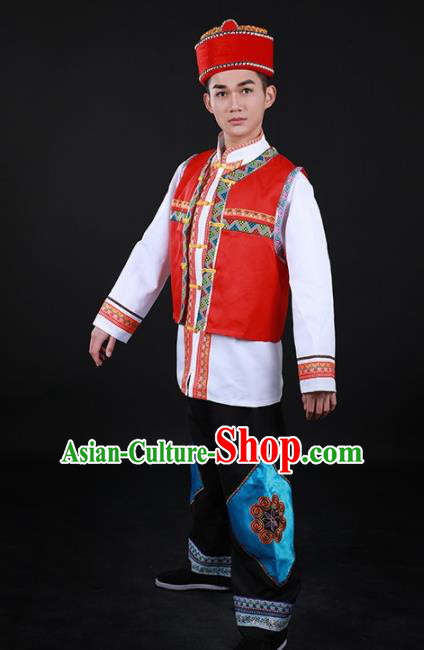 Chinese Traditional Lisu Nationality Festival Outfits Yi Ethnic Minority Folk Dance Stage Show Costume for Men
