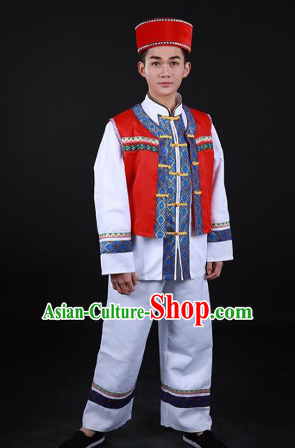 Chinese Traditional Jing Nationality Festival Outfits Ethnic Minority Folk Dance Stage Show Costume for Men