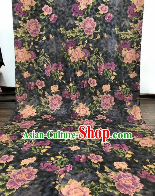 Asian Chinese Traditional Purple Peony Pattern Design Gambiered Guangdong Gauze Fabric Silk Material
