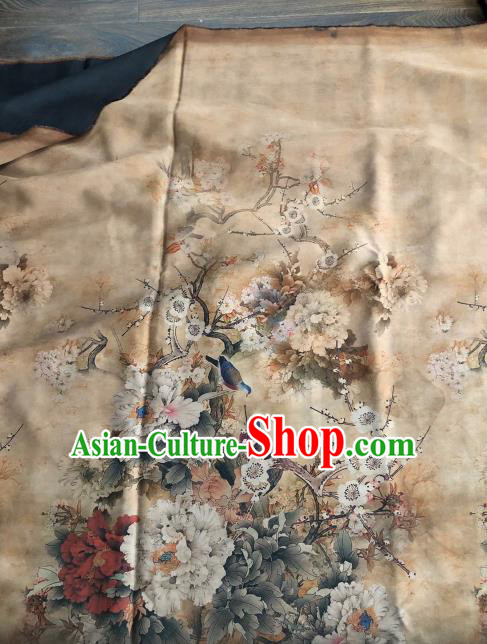 Asian Chinese Traditional Peony Pattern Design Beige Gambiered Guangdong Gauze Fabric Silk Material