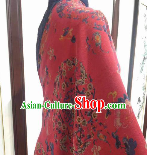 Asian Chinese Traditional Plum Blossom Pattern Design Rosy Gambiered Guangdong Gauze Fabric Silk Material