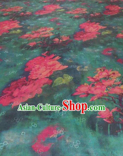 Asian Chinese Traditional Magnolia Pattern Design Green Gambiered Guangdong Gauze Fabric Silk Material