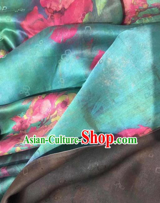 Asian Chinese Traditional Magnolia Pattern Design Green Gambiered Guangdong Gauze Fabric Silk Material