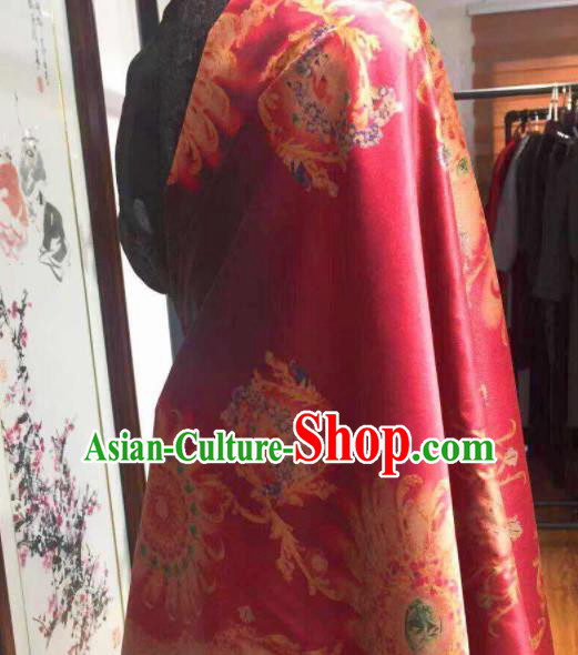 Asian Chinese Traditional Wheels Pattern Design Rosy Gambiered Guangdong Gauze Fabric Silk Material