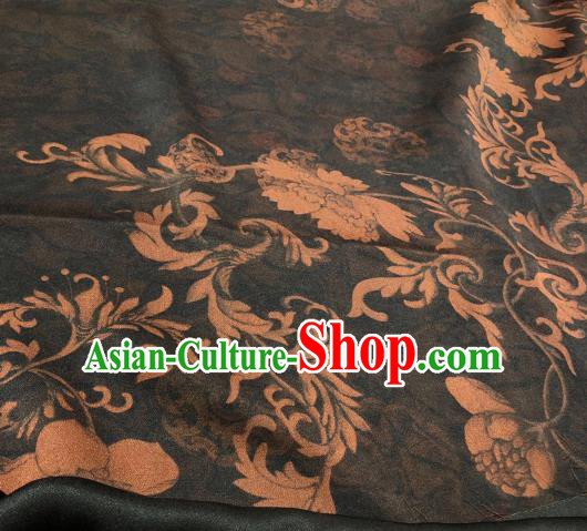 Asian Chinese Traditional Pattern Design Deep Grey Gambiered Guangdong Gauze Fabric Silk Material