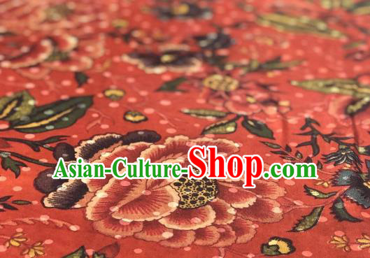 Asian Chinese Traditional Flowers Pattern Design Red Gambiered Guangdong Gauze Fabric Silk Material