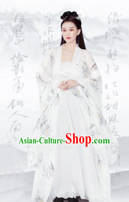 Chinese Ancient Goddess Apsara White Hanfu Dress Traditional Tang Dynasty Court Princess Costumes for Women