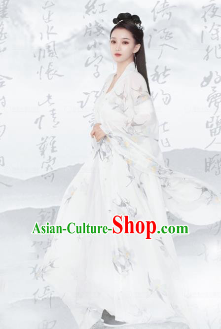 Chinese Ancient Goddess Apsara White Hanfu Dress Traditional Tang Dynasty Court Princess Costumes for Women