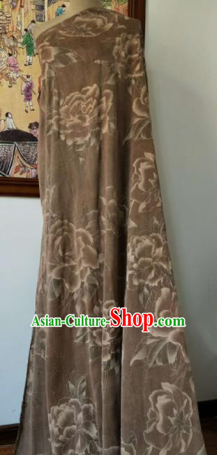 Asian Chinese Traditional Peony Pattern Design Light Brown Gambiered Guangdong Gauze Fabric Silk Material