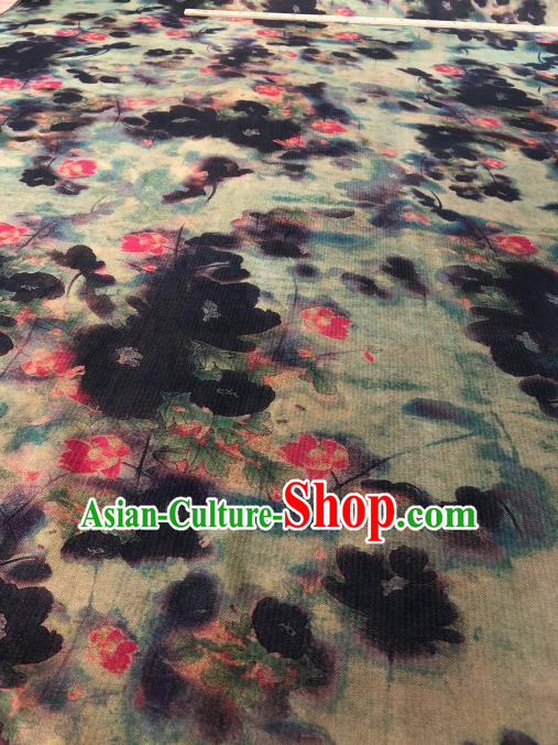 Asian Chinese Classical Lotus Pattern Design Gambiered Guangdong Gauze Fabric Traditional Silk Material