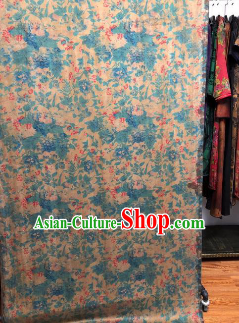 Asian Chinese Classical Flowers Pattern Design Ginger Gambiered Guangdong Gauze Fabric Traditional Silk Material