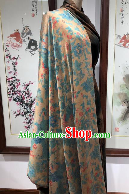Asian Chinese Classical Flowers Pattern Design Ginger Gambiered Guangdong Gauze Fabric Traditional Silk Material
