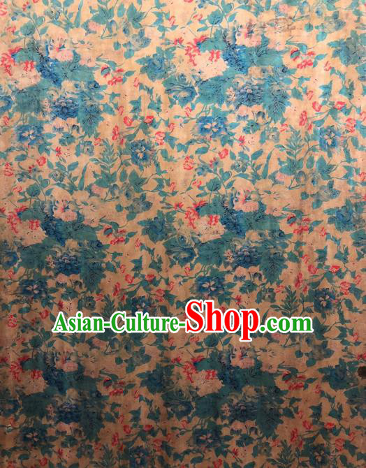 Asian Chinese Classical Flowers Pattern Design Ginger Gambiered Guangdong Gauze Fabric Traditional Silk Material