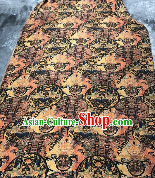 Asian Chinese Classical Dragons Pattern Design Black Gambiered Guangdong Gauze Fabric Traditional Silk Material
