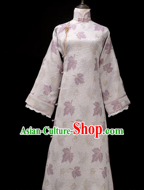 Chinese Traditional Printing White Cheongsam Costume Republic of China Mandarin Qipao Dress for Women