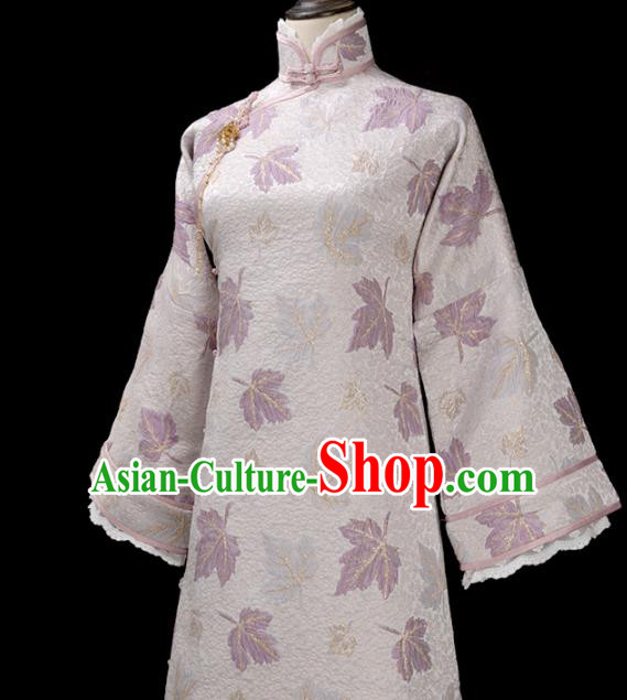 Chinese Traditional Printing White Cheongsam Costume Republic of China Mandarin Qipao Dress for Women