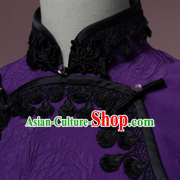 Traditional Chinese Tang Suit Purple Blouse Cheongsam Upper Outer Garment for Women