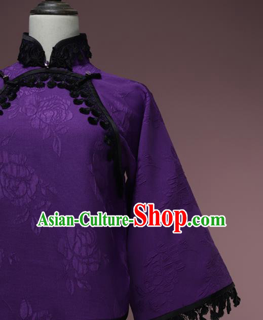 Traditional Chinese Tang Suit Purple Blouse Cheongsam Upper Outer Garment for Women
