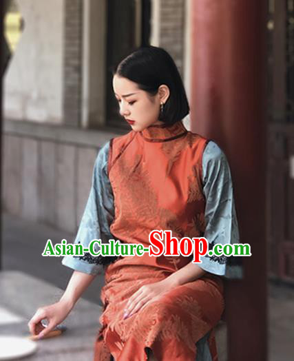 Chinese Traditional Orange Silk Cheongsam Costume Republic of China Mandarin Qipao Dress for Women