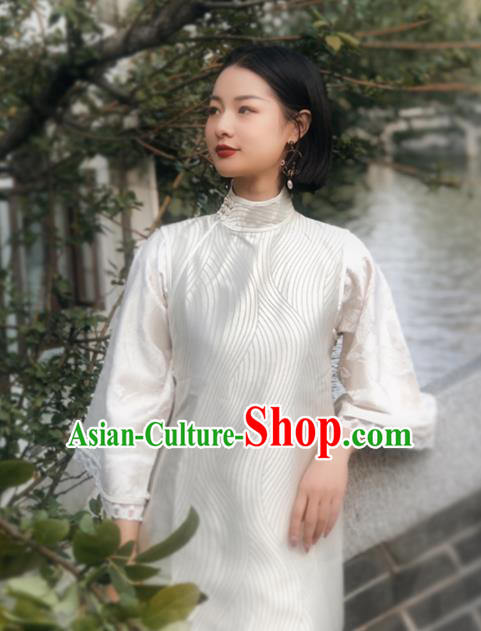 Chinese Traditional White Silk Cheongsam Costume Republic of China Mandarin Qipao Dress for Women