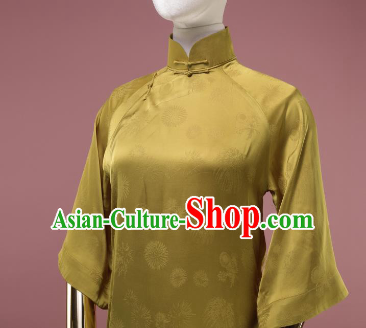 Chinese Traditional Golden Silk Cheongsam Costume Republic of China Mandarin Qipao Dress for Women