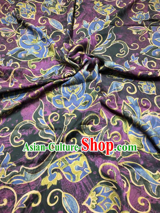 Asian Chinese Classical Flowers Pattern Design Purple Gambiered Guangdong Gauze Fabric Traditional Silk Material