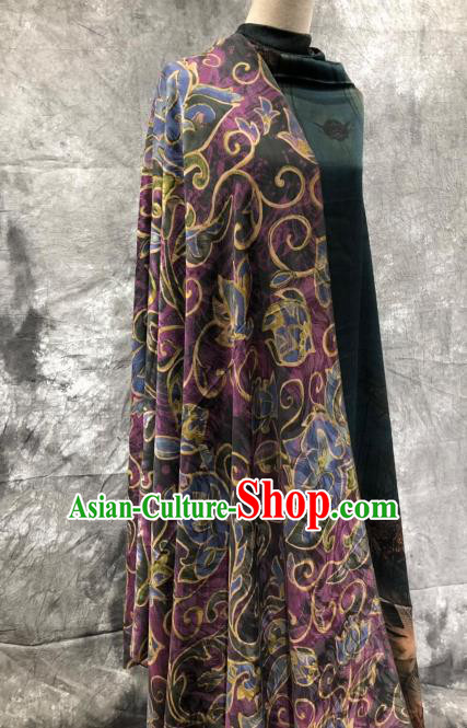 Asian Chinese Classical Flowers Pattern Design Purple Gambiered Guangdong Gauze Fabric Traditional Silk Material