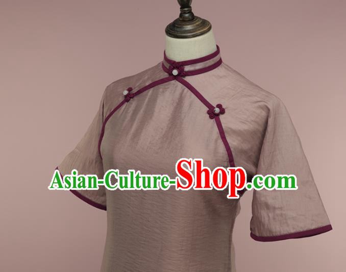 Chinese Traditional Khaki Cheongsam Costume Republic of China Mandarin Qipao Dress for Women