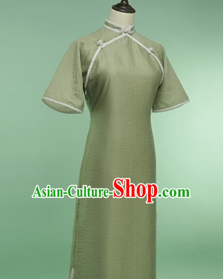 Chinese Traditional Olive Green Cheongsam Costume Republic of China Mandarin Qipao Dress for Women