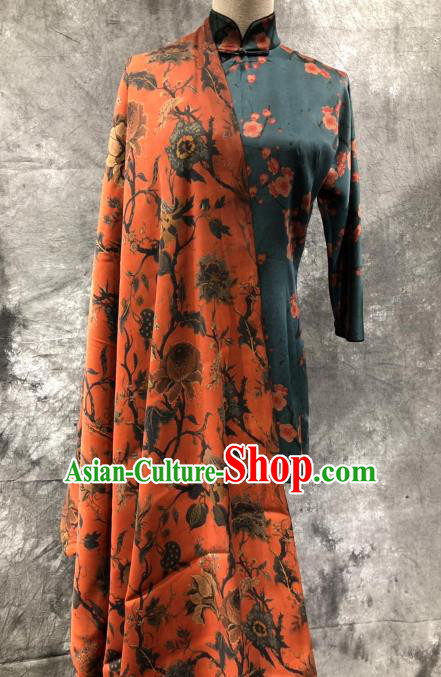 Asian Chinese Classical Flowers Pattern Design Orange Gambiered Guangdong Gauze Fabric Traditional Silk Material