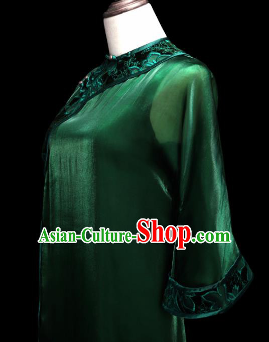 Chinese Traditional Atrovirens Cheongsam Costume Republic of China Mandarin Qipao Dress for Women