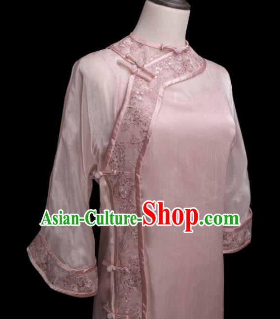 Chinese Traditional Light Pink Cheongsam Costume Republic of China Mandarin Qipao Dress for Women