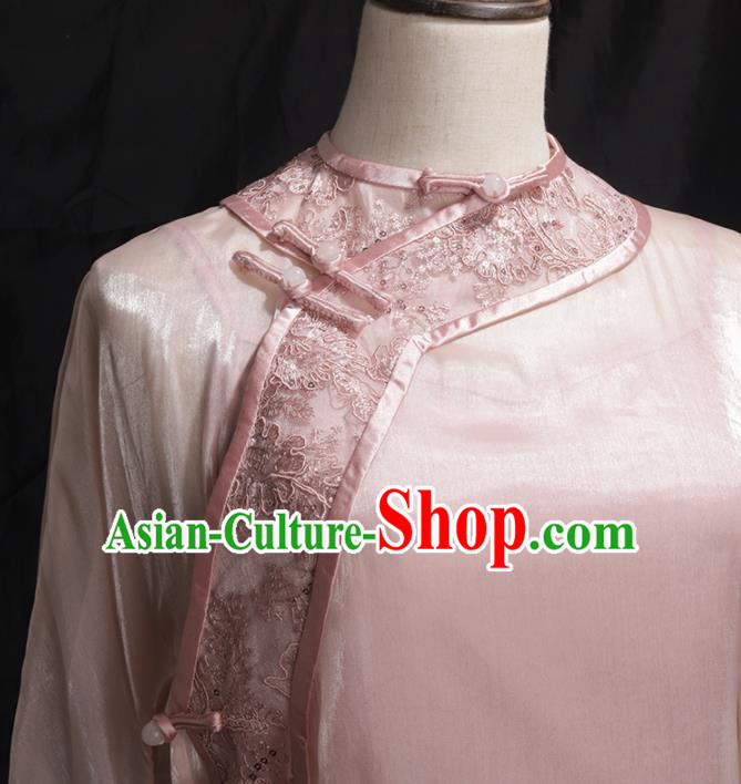 Chinese Traditional Light Pink Cheongsam Costume Republic of China Mandarin Qipao Dress for Women