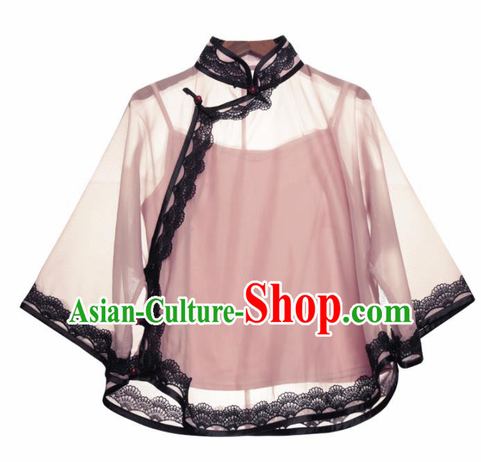 Traditional Chinese Tang Suit Pink Blouse Cheongsam Upper Outer Garment for Women