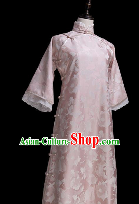 Chinese Traditional Pink Silk Cheongsam Costume Republic of China Mandarin Qipao Dress for Women