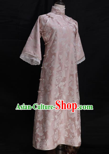 Chinese Traditional Pink Silk Cheongsam Costume Republic of China Mandarin Qipao Dress for Women