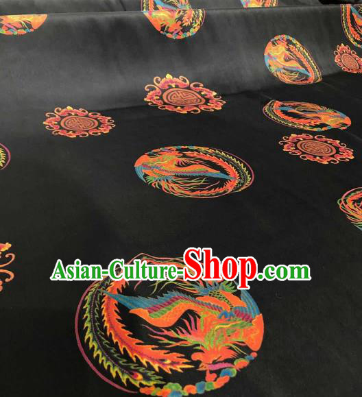 Asian Chinese Traditional Phoenix Pattern Design Black Gambiered Guangdong Gauze Fabric Silk Material