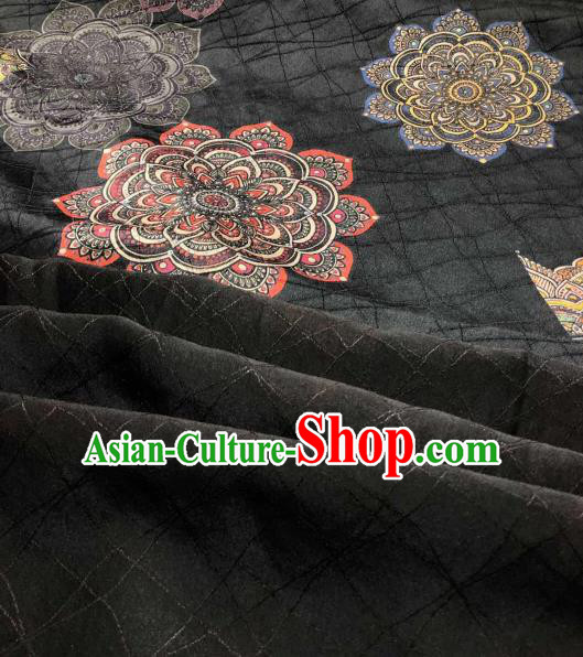 Asian Chinese Traditional Lotus Pattern Design Black Gambiered Guangdong Gauze Fabric Silk Material