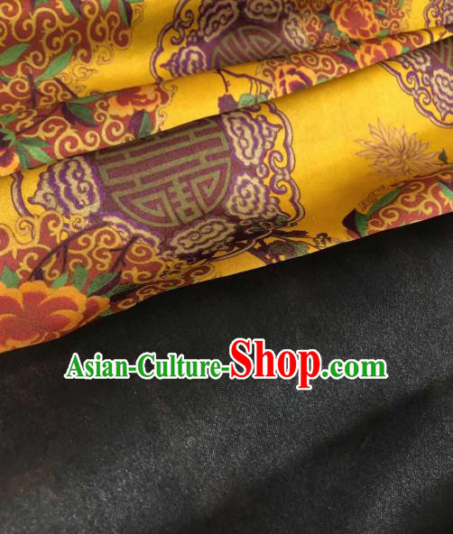 Asian Chinese Traditional Peony Pattern Design Yellow Gambiered Guangdong Gauze Fabric Silk Material
