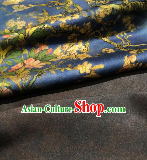 Asian Chinese Traditional Begonia Pattern Design Deep Blue Gambiered Guangdong Gauze Fabric Silk Material