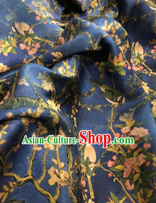 Asian Chinese Traditional Begonia Pattern Design Deep Blue Gambiered Guangdong Gauze Fabric Silk Material