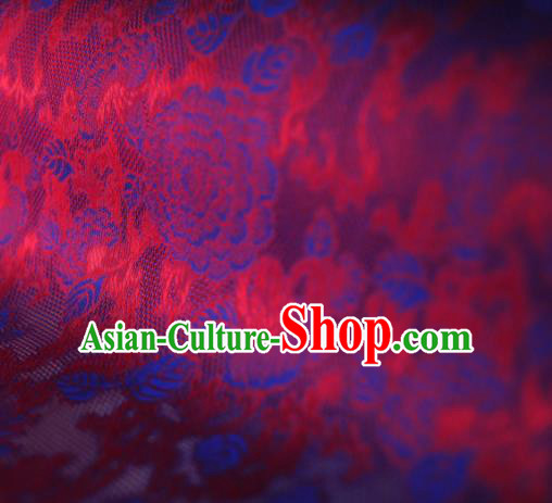 Asian Chinese Traditional Peony Pattern Design Wine Red Gambiered Guangdong Gauze Fabric Silk Material