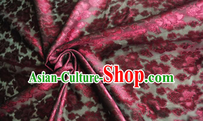 Asian Chinese Traditional Wine Red Roses Pattern Design Gambiered Guangdong Gauze Fabric Silk Material