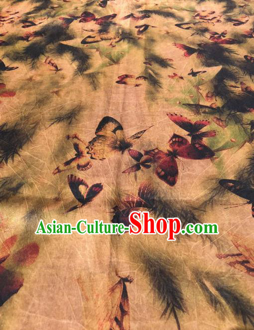 Asian Chinese Traditional Butterfly Pattern Design Ginger Gambiered Guangdong Gauze Fabric Silk Material
