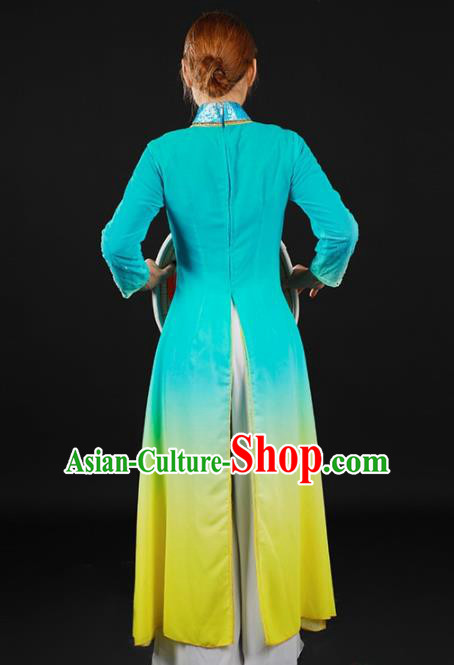 Chinese Traditional Jing Nationality Lake Blue Dress Ethnic Minority Folk Dance Stage Show Costume for Women