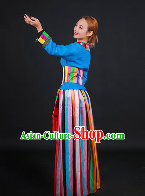 Chinese Traditional Moinba Nationality Stage Show Dress Ethnic Minority Folk Dance Costume for Women