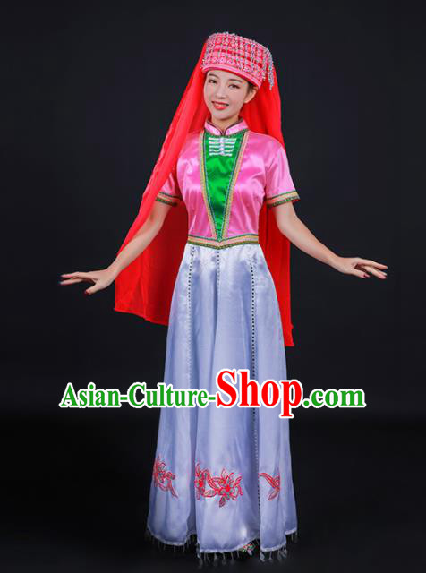Chinese Traditional Dongxiang Nationality Stage Show Dress Ethnic Minority Folk Dance Costume for Women